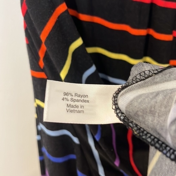 Lane Bryant Rainbow Stripe Cold Shoulder Swing Top Black Short Sleeve NWT - Picture 6 of 6